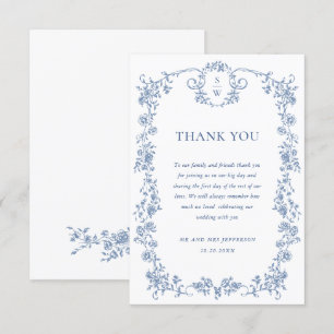Carte De Remerciements Victorien Ornate Grace Floral Dusty Mariage bleu