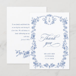 Carte De Remerciements Victorien Ornate Grace Floral Dusty Mariage bleu