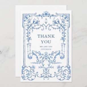 Carte De Remerciements Victorien Ornate Grace Floral Dusty Mariage bleu