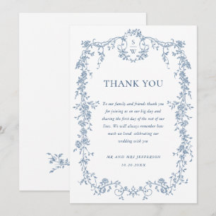 Carte De Remerciements Victorien Ornate Grace Floral Dusty Mariage bleu