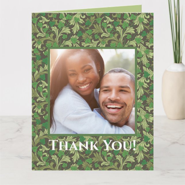 Carte De Remerciements Victorien Vintage Vert Ivy Croissant sur Treillis (Devant)