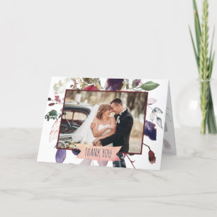 Carte De Remerciements Vide intérieur photo Bourgogne Marine Floral Rose