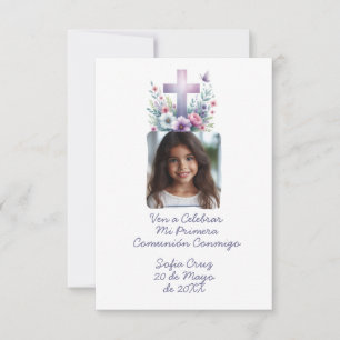 Carte De Remerciements Viens Célébrer Ma Première Communion avec Photo Fl