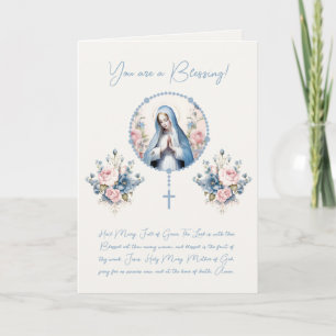 Carte De Remerciements Vierge Marie florale catholique rosaire verset de 