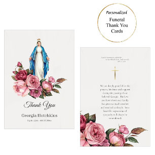 Carte De Remerciements Vierge Marie Grandes Roses Rouges Funérailles Cath