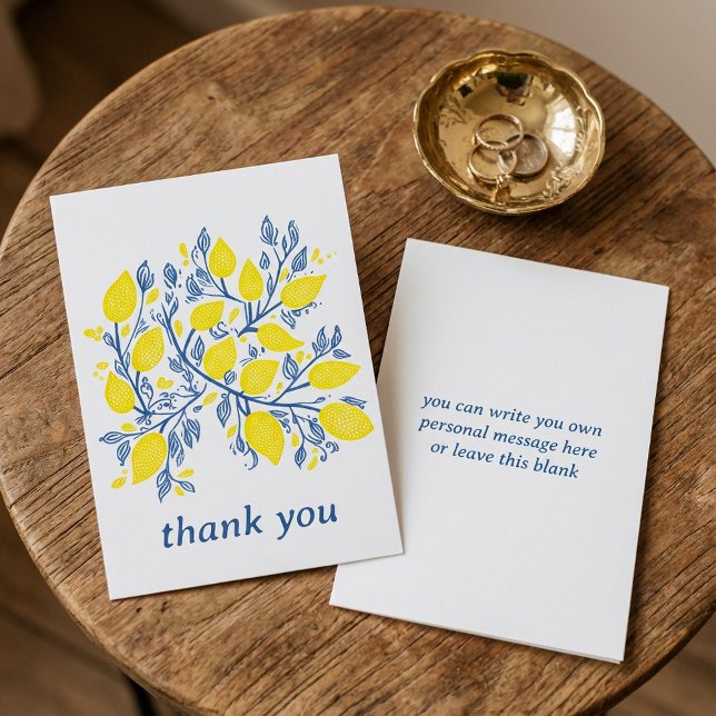 Carte De Remerciements Vignes de citron bleu et jaune, jolies et délicate (Pretty and delicate blue and yellow lemon vines thank you card)