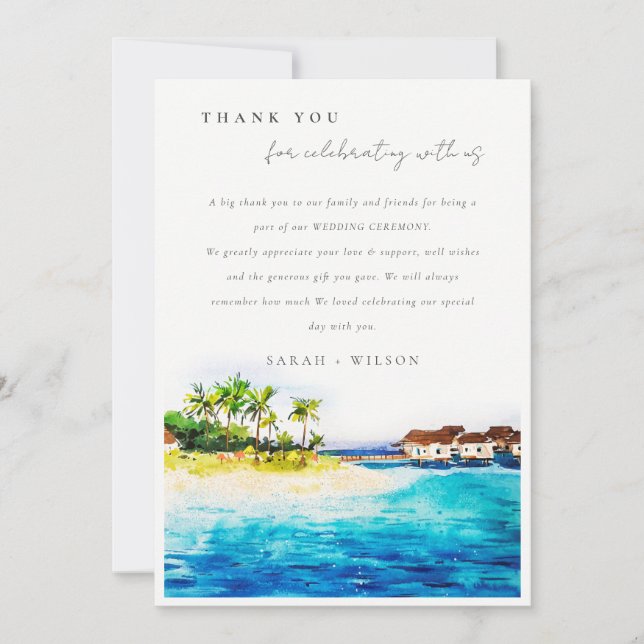 Carte De Remerciements Villa Tropical Overwater Seascape Beach Mariage (Devant)
