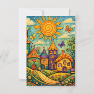 Carte De Remerciements Village de Conte de Fées Fantaisiste sur Toile Col