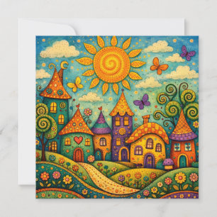 Carte De Remerciements Village de Conte de Fées Fantaisiste sur Toile Col