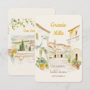 Carte De Remerciements Village Italien à l'Aquarelle Grazie Mille
