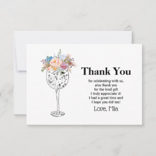 Carte De Remerciements vin, anniversaire adulte, mariage, floral