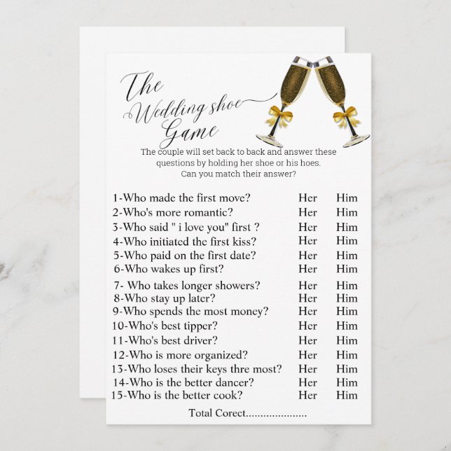 Carte De Remerciements Vin La chaussure mariage jeu douche nuptiale jeux (Devant / Derrière)