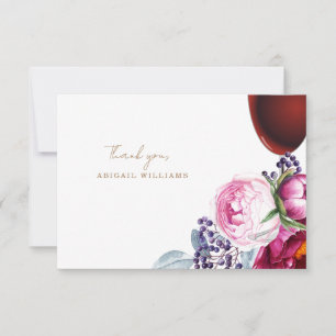 Carte De Remerciements Vin rose Floral Douche ViergeMerci