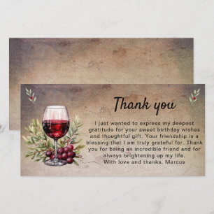 Carte De Remerciements Vin rouge rustique Verre d'olive Feuille Anniversa