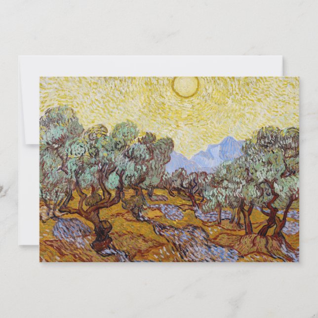 Carte De Remerciements Vincent van Gogh - Oliviers, Ciel Jaune et Soleil (Devant)