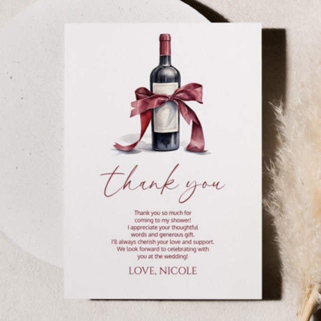 Carte De Remerciements Vino Before Vows Bouteille de vin rouge Ruban Baby (Créateur téléchargé)