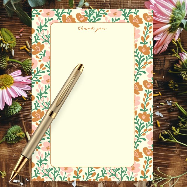 Carte De Remerciements Vins fleurs sauvages Rose Vert Élégant Floral Pers (Wildflower Vines Pink Green Elegant Floral Custom Thank You Card
)