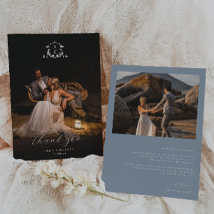 Carte De Remerciements Vins intemporels Monogram Crest Photo Mariage