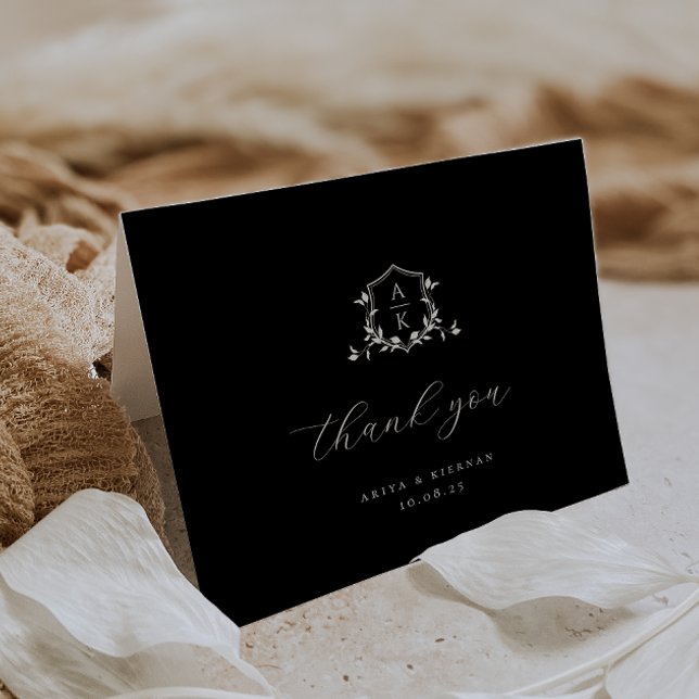 Carte De Remerciements Vins intemporels Monogram Crest Photo Mariage (Créateur téléchargé)