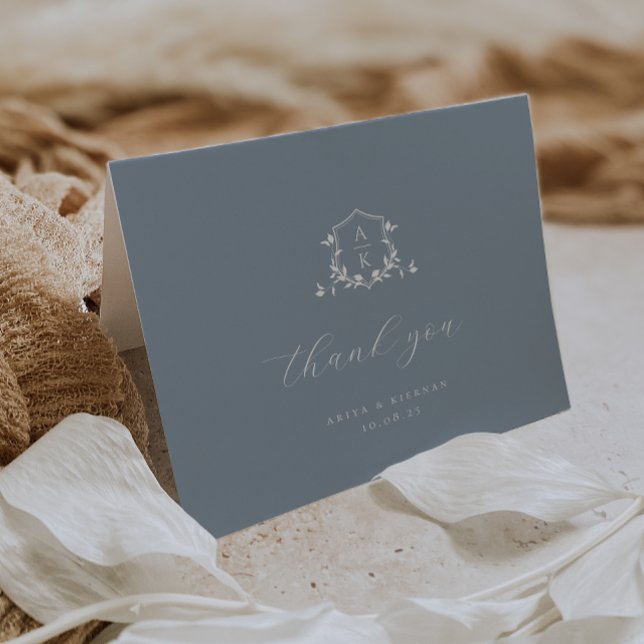 Carte De Remerciements Vins intemporels Monogram Crest Photo Mariage (Créateur téléchargé)