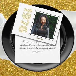 Carte De Remerciements Vintage 1976 Retro Photo 50th Birthday White