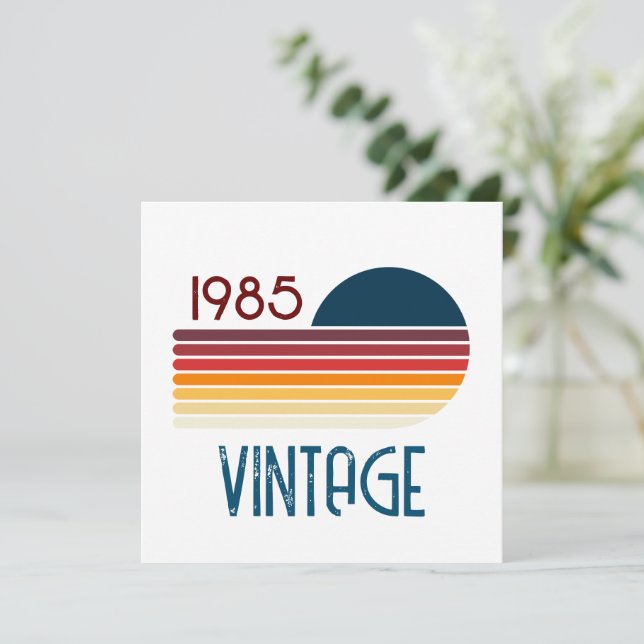 Carte De Remerciements Vintage 1985 Retro Stripe Sun (Debout devant)
