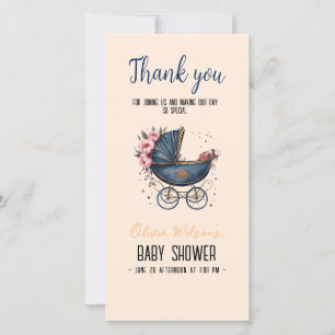 Carte De Remerciements Vintage aquarelle pram c'est le baby shower garçon