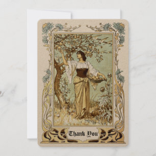 Carte De Remerciements Vintage Art Nouveau Fille cueillir des pommes