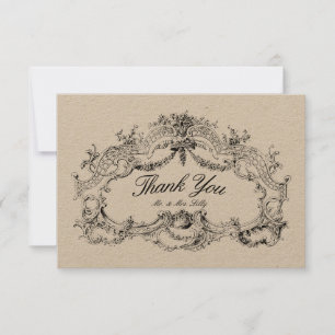 Carte De Remerciements Vintage Baroque Rococo Folial Folial Frontière de 
