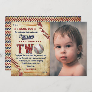 Carte De Remerciements Vintage Baseball Boys 2e Anniversaire Photo