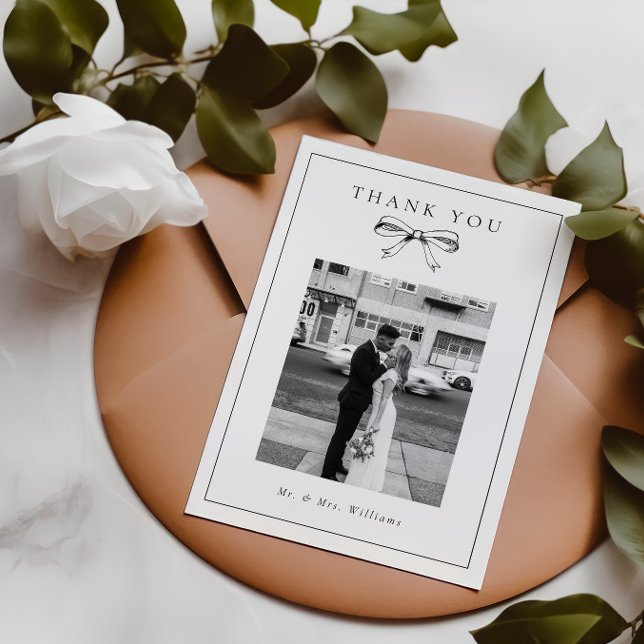 Carte De Remerciements Vintage Black Coquette Bow Photo Plat Mariage (Créateur téléchargé)