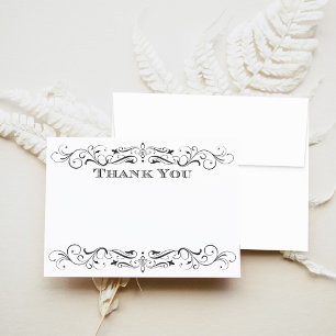 Carte De Remerciements Vintage Black Flourish Elégant Mariage blanc