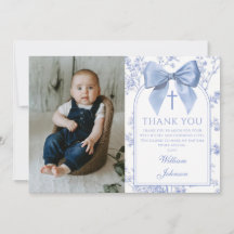 Vintage Blue Bow Floral Boy Baptism Photo