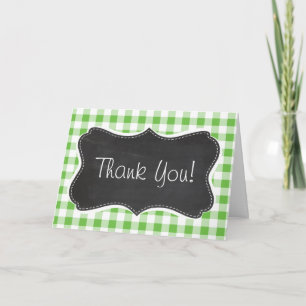 Carte De Remerciements Vintage Chalkboard look, Green Checkered; Gingham