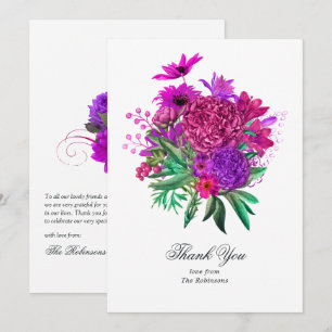 Carte De Remerciements Vintage Chic Fuchsia et violet Mariage
