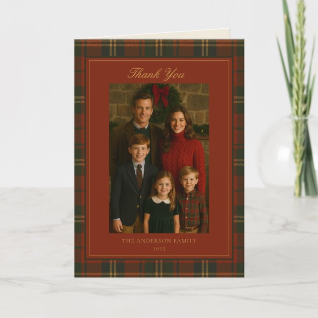 Carte De Remerciements Vintage Christmas Plaid Traditional Family (Devant)