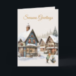 Carte De Remerciements Vintage Christmas Village : Seasons Greeting's Car<br><div class="desc">Profitez du charme intemporel de la saison des Fêtes avec notre carte de voeux Vintage Village de Noël saisons. Cette carte chaleureuse présente une scène de village de Noël magnifiquement illustrée, recouverte de neige scintillante, où les enfants construisent joyeusement un bonhomme de neige, qui incarne l'esprit de la saison. La...</div>