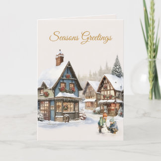 Carte De Remerciements Vintage Christmas Village : Seasons Greeting's Car