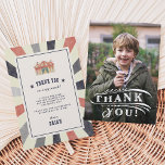 Carte De Remerciements Vintage Circus | Photo Thank You Card<br><div class="desc">Thank your child's birthday party guests with this vintage style circus tent flat card. Design features a watercolor circus tent illustration with vintage playbill lettering and your custom pre-printed message. Add a photo to the reverse side with "thank you" overlaid in white carnival style lettering.</div>
