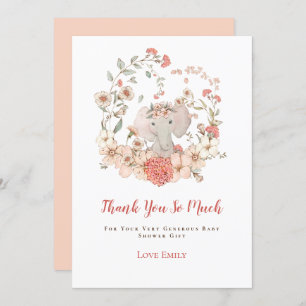 Carte De Remerciements Vintage Cute Elephant Florals Peach Baby shower