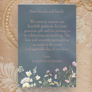 Carte De Remerciements Vintage Elégant bleu Dusty Floral Mariage