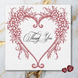 Carte De Remerciements Vintage Elegant Chinoiserie Floral Heart Mariage