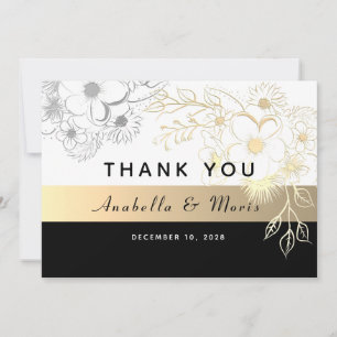 Carte De Remerciements Vintage Elegant Mariage noir et or