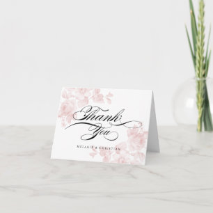 Carte De Remerciements Vintage Floral Blush Pink Script Photo Mariage