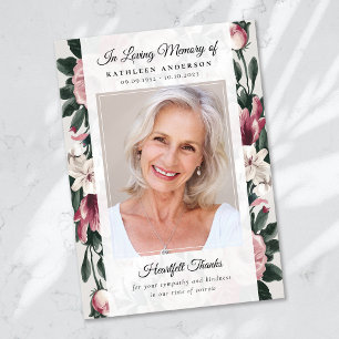 Carte De Remerciements Vintage Floral Photo Keepsaké funéraire