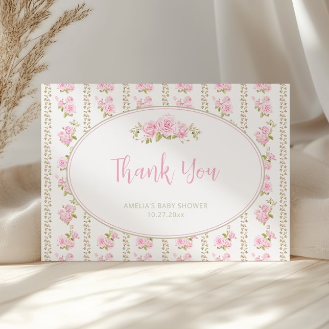 Carte De Remerciements Vintage Floral Pink Rose (Créateur téléchargé)