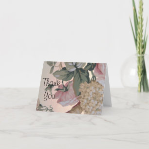 Carte De Remerciements Vintage Floral, Roses Roses Roses Blanches Lilacs