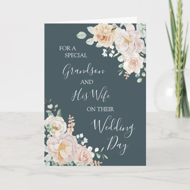 Carte De Remerciements Vintage Floral Wedding Day Grandson and wife card (Devant)
