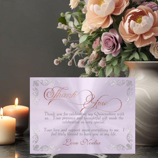 Carte De Remerciements Vintage Frame & Tiara Lavender Quinceanera (Créateur téléchargé)