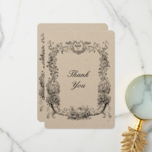 Carte De Remerciements Vintage frontière baroque Rococo avec les coeurs